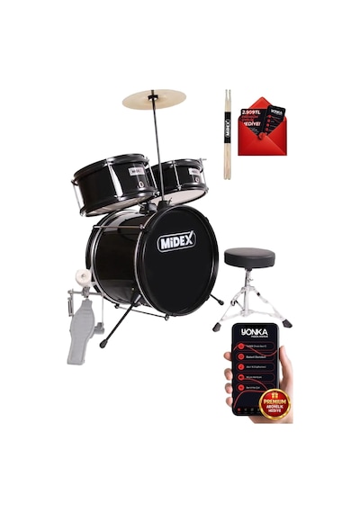 Midex Cd300x-bk Akustik Çocuk Baterisi Davulu Seti 5-14 Yaş İçin Full Set