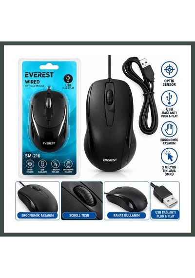 Bezos Kablolu Usb Işıklı Optik Mouse 1200 Dpı Nhr