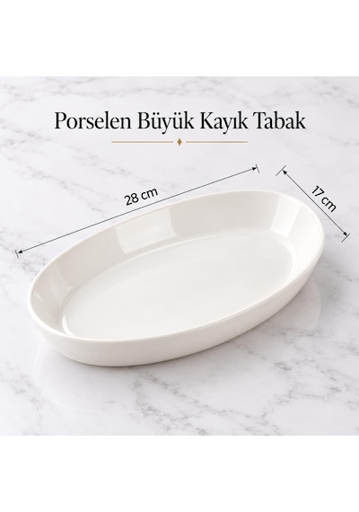Porselen Büyük Kayık Tabak 28 17 Cm, Beyaz Oval Servis Ve Sunum Tabağı, Yükseltilmiş Kenarlı Makarna, Salata, Meze, Kahvaltılık Ve Ana Yemek Tabağı, 1 Adet Çok Renkli