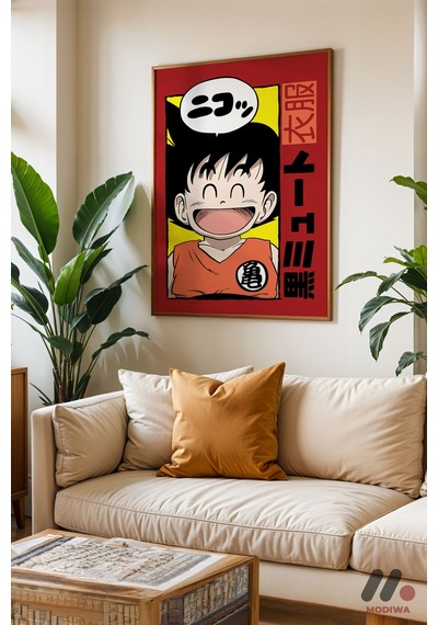 Dragon Ball Genç Goku Poster, Ahşap Çerçeveli Duvar Tablosu - Anime Severlere Özel Hediye