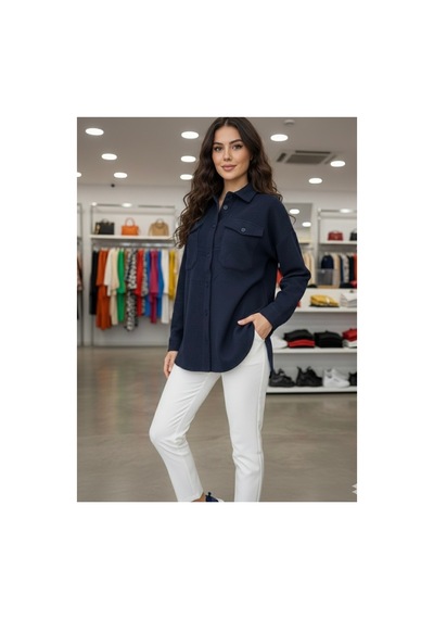 Polologin Butik Oversize Fit Lacivert Mevsimlik Shacket Gömlek Lacivert