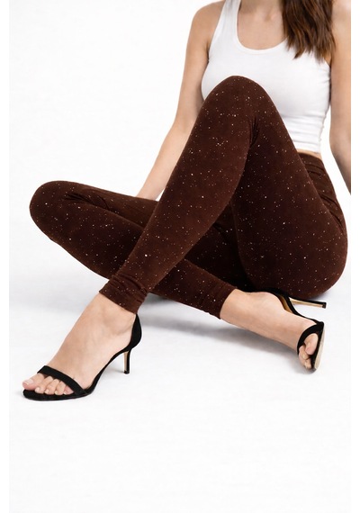 Enva Store Luxe Kadın Relax Taşlı Tayt Yüksek Bel Ve Toparlayıcı Kahverengi