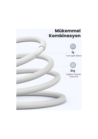1 Metre Uzunluğunda Silikon Örgülü Hızlı Şarj Kablosu