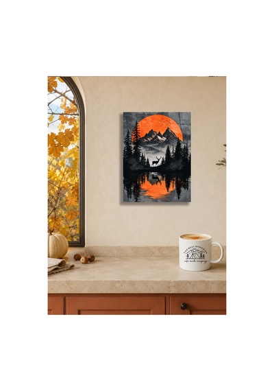 Geyik Ve Dağ Manzaralı Metal Tablo - Gün Batımı Doğa Duvar Dekoru, Metal Poster Wall Art Çok Renkli - 923217720 Çok Renkli - 923217720 Çok Renkli