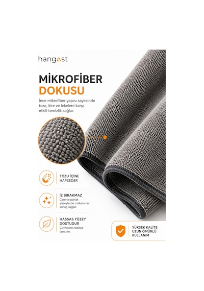 Premium Mikrofiber Temizlik Bezi 50x70 Cm İz Bırakmayan Çok Amaçlı Cam, Araç, Mutfak, Banyo, Ekran Temizlik Bezi Gri Diğer