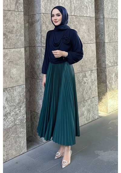 Unika Boutique Tesettür Piliseli Etek Yeşil
