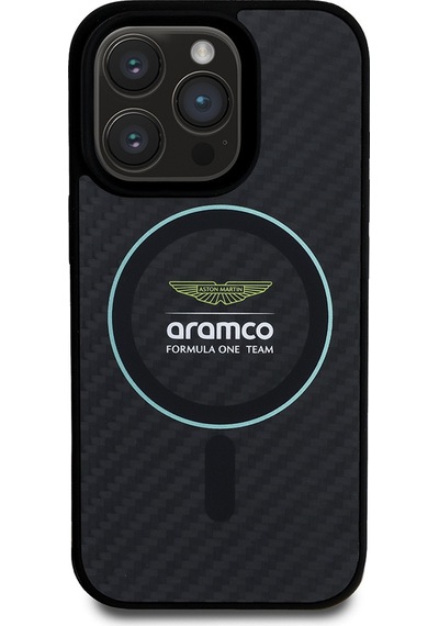Apple Uyumlu iPhone 16 Pro Max Kılıf Aston Martin Lisanslı Magsafe Renkli Halka Ve Karbon Fiber Kapak Siyah-yeşil