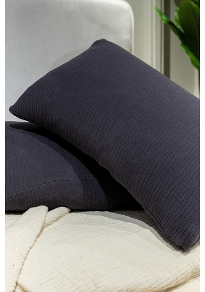 4 Katlı Müslin Yastık Kılıfı Antrasit 50x70cm 2adet