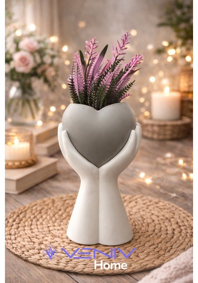 Dekoratif Pinterest Lüks Saksı + Bitki - 25 Cm Gri