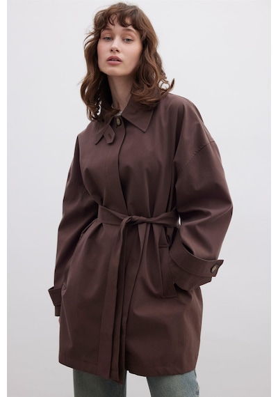 Manuka Stokholm Şal Detaylı Oversize Trençkot Kahverengi