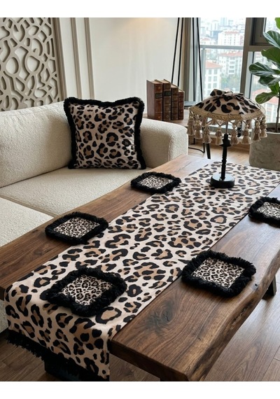 Missidea Leoparda Masaüstü Dekor Seti Ledli Şemsiye+2 Adet Kırlent+runner Ve 6 Adet Peçete Renkli