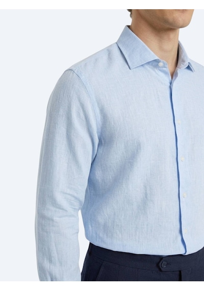 Kip Mavi Regular Fit Uzun Dokuma Casual Pamuk Karışımlı Gömlek
