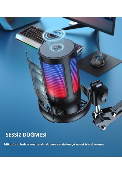 Tr Profesyonel Rgb Usb Mikrofon Seti Podcast Yayın Oyun Youtuber Stüdyo Ve İnfluencer Kayıt Mikrofonu