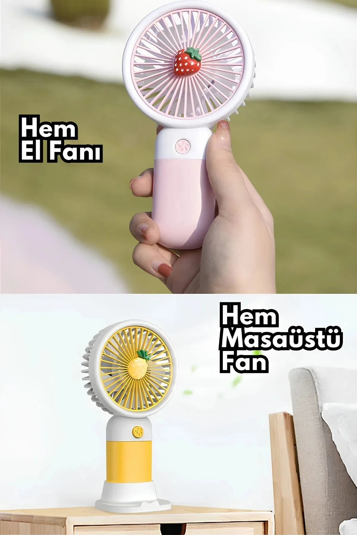 Meyve Figürlü Mini Fan Şarjlı El Vantilatörü Taşınabilir Soğutucu Turuncu