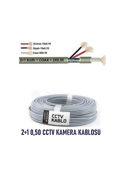 250 Metre 2+1 Cctv 0.50mm Kamera Kablosu 250mt