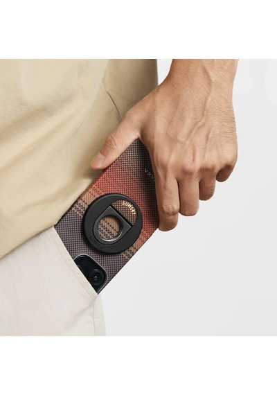 Apple Uyumlu iPhone   16 Pro Max Kılıf   Magsafeli Yüzük Standlı Aramid Fiber Pitaka Tactile Woven Sunset Kapak
