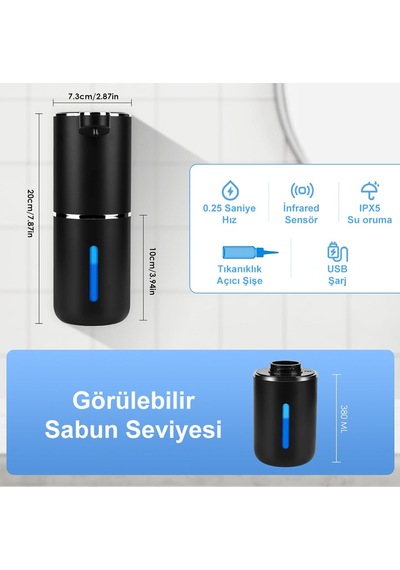 Greentech Sensörlü Usb Şarjlı Köpük Sabunluk / Gt-sd03s Siyah