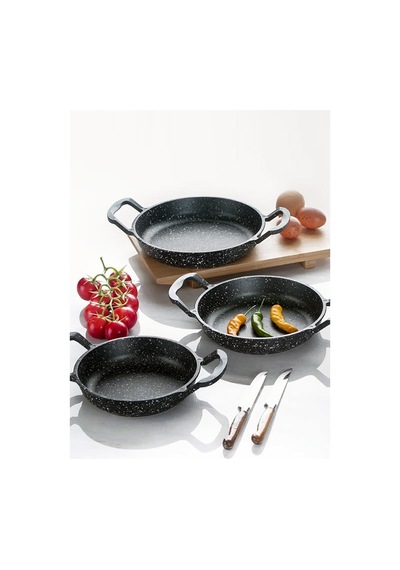 3'lü Fırına Girebilir Granit Döküm Sahan Seti 18-20-22 Cm Siyah