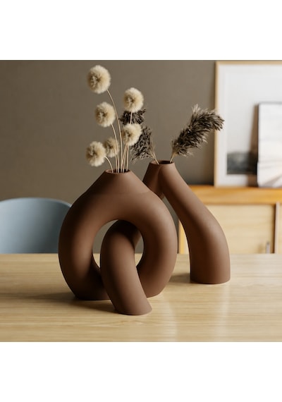 3d Baskı Interlocking Vazo - İç İçe Geçen Dekoratif Vazo-kahverengi Çok Renkli