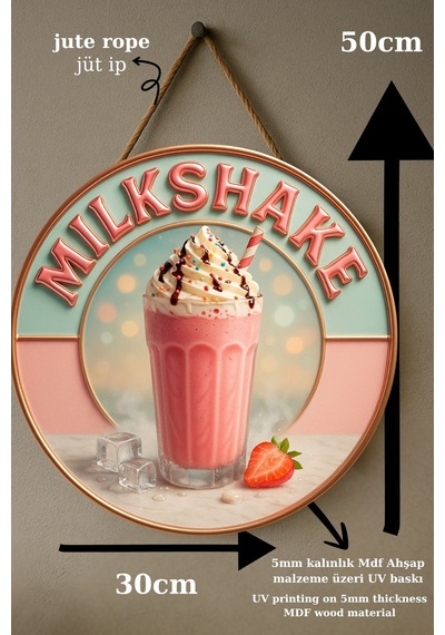 Milkshake Temalı Kapı Süsü Tablosu, Renkli Uv Baskılı Dondurmalı Dekoratif Cafe Duvar Aksesuarı