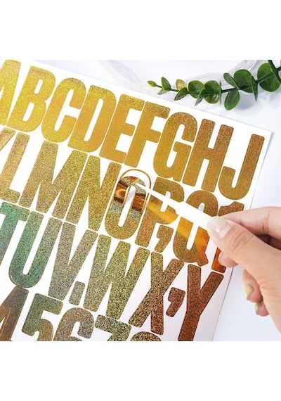 Simli Harf Ve Rakam Sticker Seti Kendinden Yapışkanlı Alfabe Etiketleri 5 Cm Çok Renkli