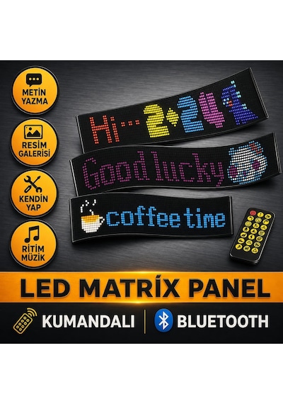 Akıllı Rgb Led Matrix Panel 59 Cm Bluetooth Uygulama Ve Kumanda Kontrollü, Yazı Ve Emoji Göstergesi Diğer