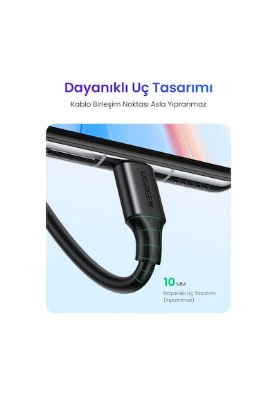 Ugreen Usb-c - Usb-a 3a Qc Hızlı Şarj Kablosu, 2 M, Siyah, 60118