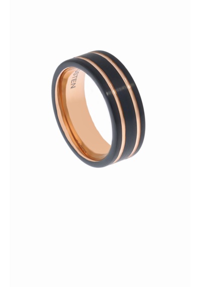 Erkek Tungsten Çift Bakır Çizgi Detay Yüzük Rose Gold Erkek Tungsten Çift Bakır Çizgi Detay Yüzük Rose Gold