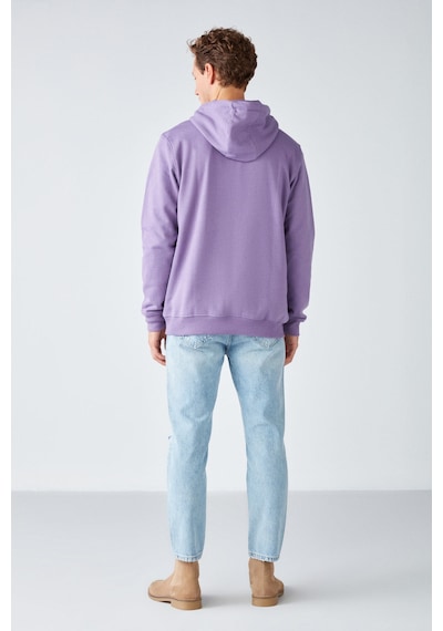 Grımelange Epıc Erkek Yumusaçık Kumaşlı Kapüşonlu Kordonlu Regular Fit Nakışlı Mor Sweatshirt