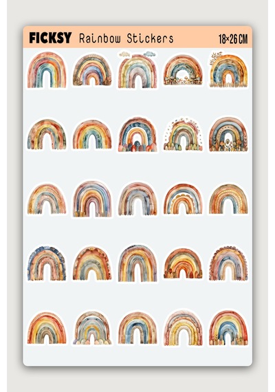Gökkuşağı Sticker Seti - 25 Adet Yuvarlak Etiket Çıkartma Diğer