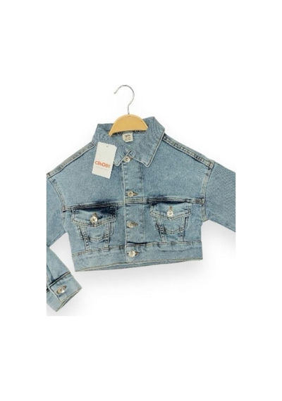 Çikoby Kız Çocuk Yumuşak Dokulu Lycralı Crop Kot Ceket-13950 Mavi