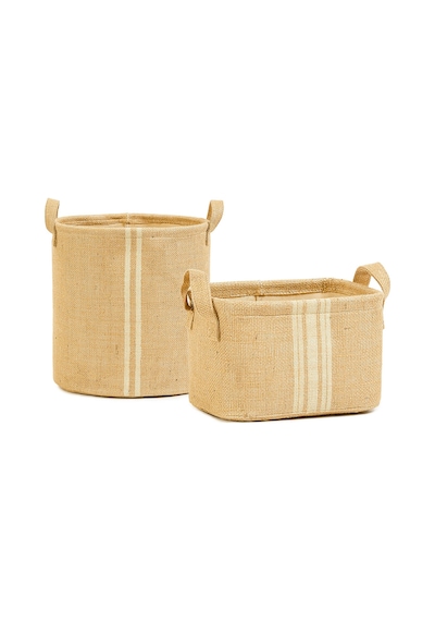 Ocean Home Textile 2'li Çizgili Jüt Sepet Set 1 Adet 20 x 20 / 1 Adet 24 x 17 x 14 cm