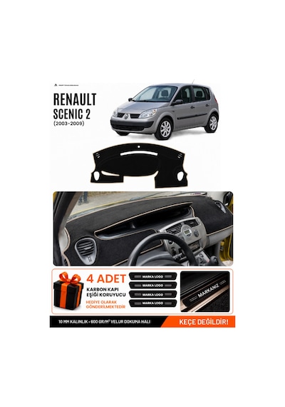 Renault Scenıc 2 2003-2009 Uyumlu Torpido Örtüsü, Torpido Kılıfı - Siyah-bej - Re044