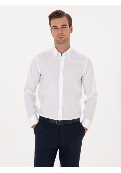 Cacharel Beyaz Slim Fit %100 Pamuk Yakası Düğmeli Oxford Gömlek 15841036