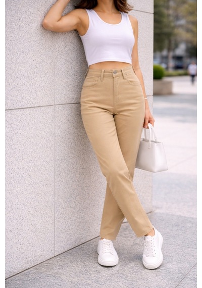 Cedy Denim Kadın Yüksek Bel Soho Boyfriend Jean C599 Camel