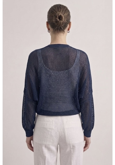 Neden Tekstil Premium Ajurlu İnce Triko Bolero Hırka - Lacivert