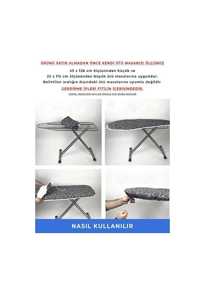 Magic Lady Ütü Masası Kılıfı Örtüsü Bezi İnce Süngerli Ayarlanabilir 133 X 50 Cm Düz Gri