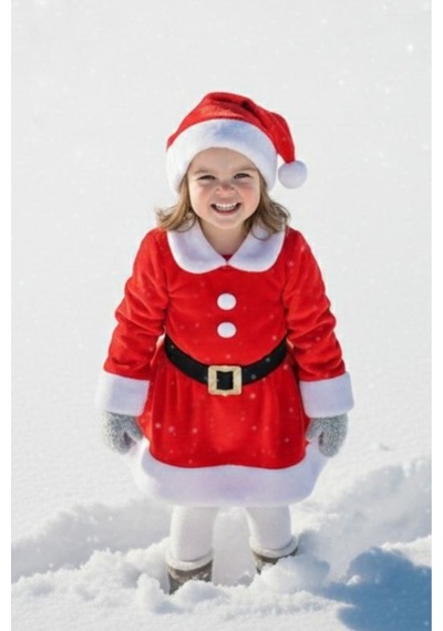 Parti Selesi Kız Çocuk Noel Elbise Noel Baba Kıyafeti Noel Kostümü Yılbaşı Yeni Yıl Kırmızı