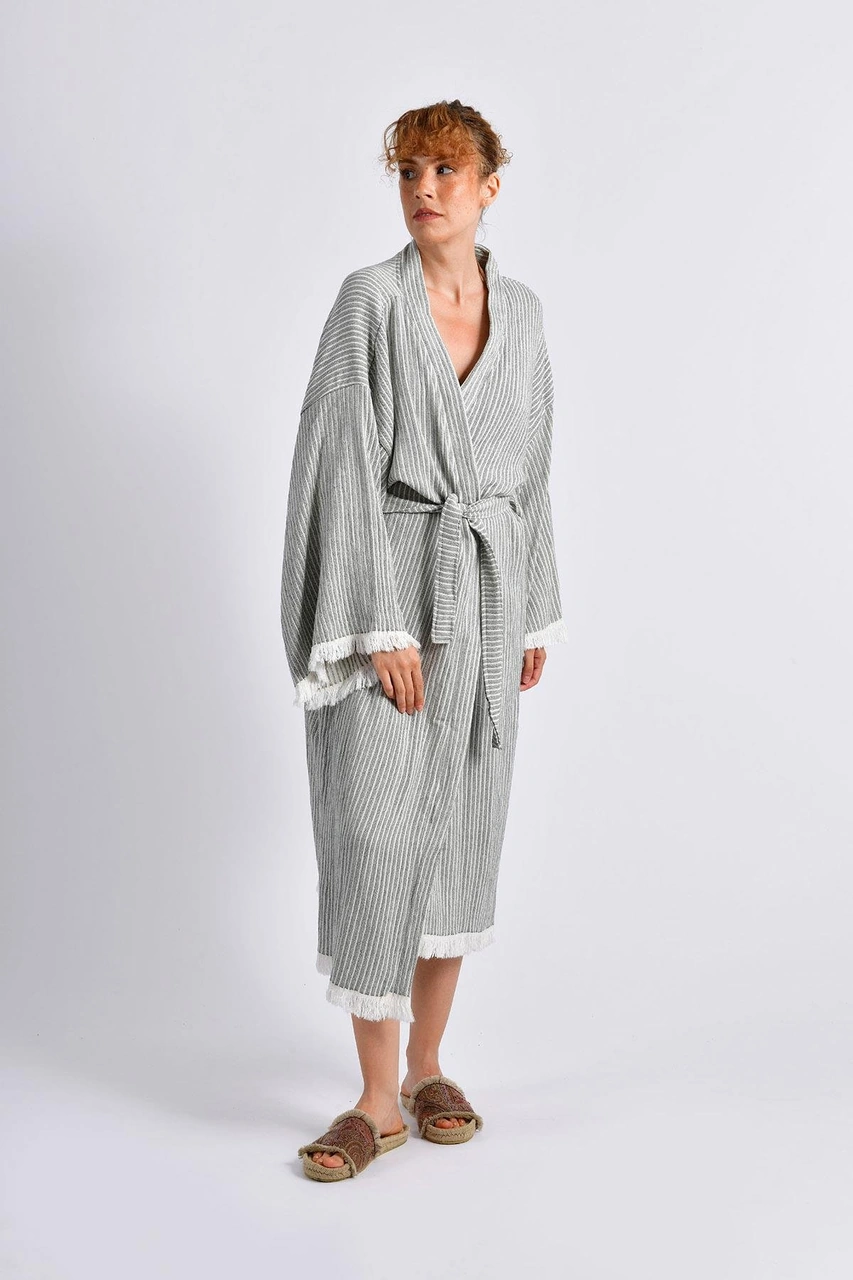 Brandsmithshop Gri Çizgili Kimono Çok Renkli