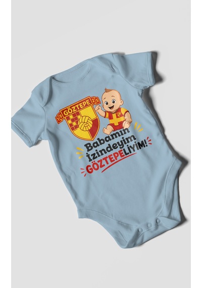 Morivokids Babamın İzindeyim Göztepeliyim Kısa Kollu Bebek Body %100 Pamuk Bebe Mavisi