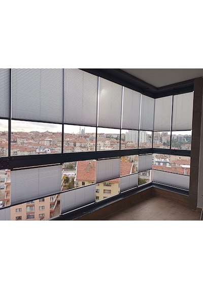 Plise Dekor Açık Gri Plise Perde - Cam Balkon Perdesi Yapıştırma Profilli