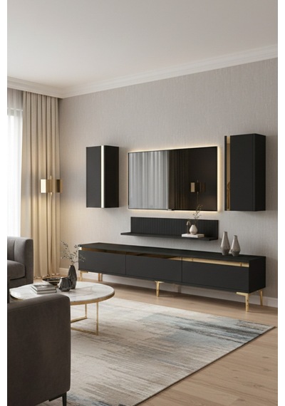 Tvr1898ag - Anka Tvr180 Tv Ünitesi Takım , Tv Sehpası Antrasit-gold 180cm