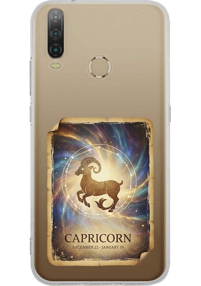 General Mobile Gm 10 İle Uyumlu Burç Kartları Oğlak Tasarımlı Şeffaf Silikon Kılıf Şeffaf