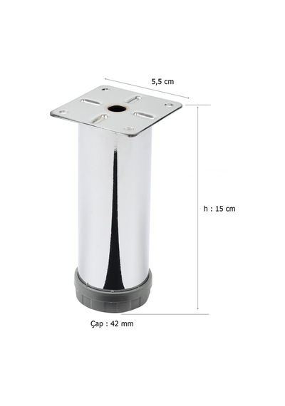 4 Adet Mobilya Ayağı Metal 15 Cm Alttan Ayarlı 42 Mm Krom Ayak