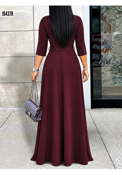 Bhrwear Kadın Truvakar Kollu Kruvaze Yakalı Belden Kuşaklı Uzun Viskon Iki Iplik Elbise Renkli