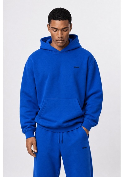 Erkek Respire Basic Oversize Hoodie Saks Saks Mavi