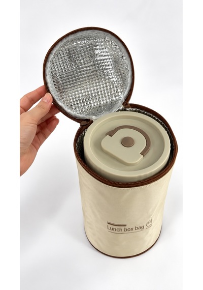Favora 3'lü Çelik Termoslu Lunch Box Yemek Kabı Seti Bej
