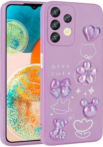 Samsung Uyumlu Galaxy A13 4g Kılıf Kabartma Figürlü Parlak Zore Toys Silikon Kapak Mor