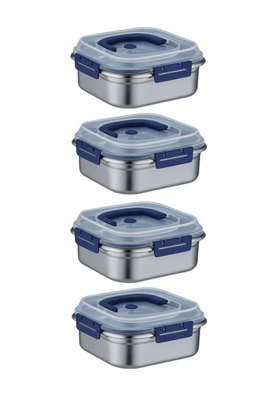 4 Adet İnce Çelik 1250 Ml Kilitli Yemek Et Buzdolabı Beslenme Saklama Kabı Mt106 Gri