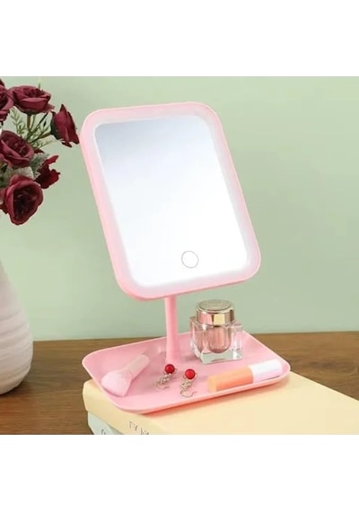 Led Işıklı Makyaj Aynası, Usb İle Şarj Edilebilir, Taşınabilir Açık Bej